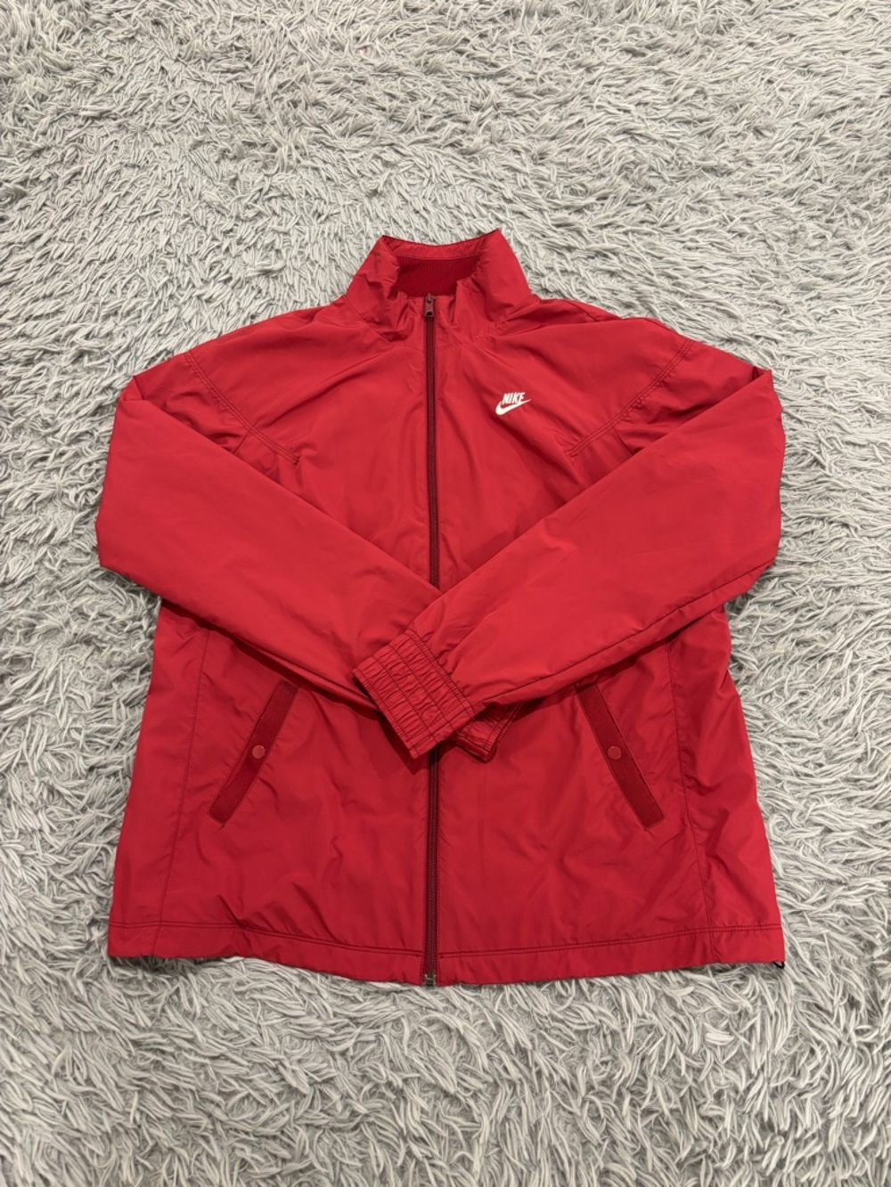 Vintage Nike Womens Swoosh Stitched Red Mock Neck Full Zip Windbreaker Jacket XL